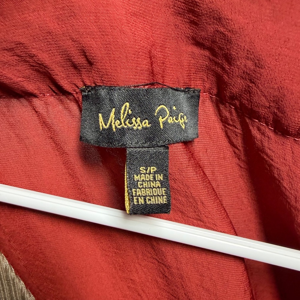 Melissa Paige Blouse Red Polyester V-Neck Contrast Trim Casual Chic S - Picture 4 of 5